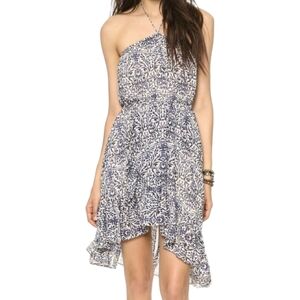 Free People Boho Halter Dress XS |‎ Tea Combo Print | Chiffon Asymmetrical Hem
